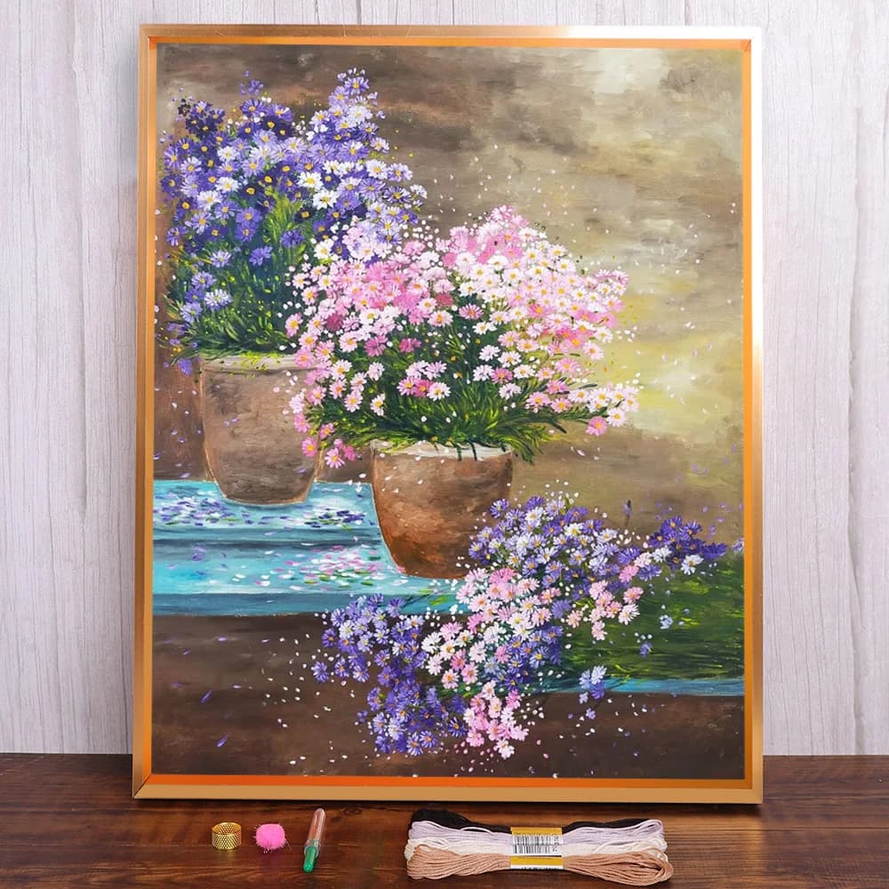 Scenario Fiore Crisantemo Punto croce Kit completo Ricamo Artigianato Pittura Cucito Fatto a mano Mulina Room Decor Vendite