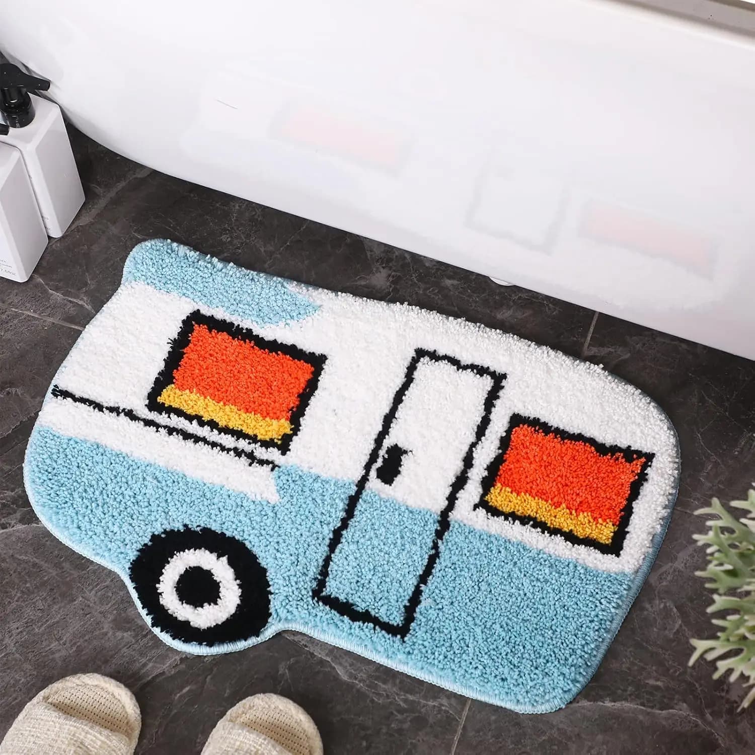 Tappeto da bagno VIKAMA Cartoon RV per bambini, antiscivolo, assorbente, durevole, lavabile in lavatrice, divertente, per atmosfera da bagno, decorazione per la casa, per pavimento