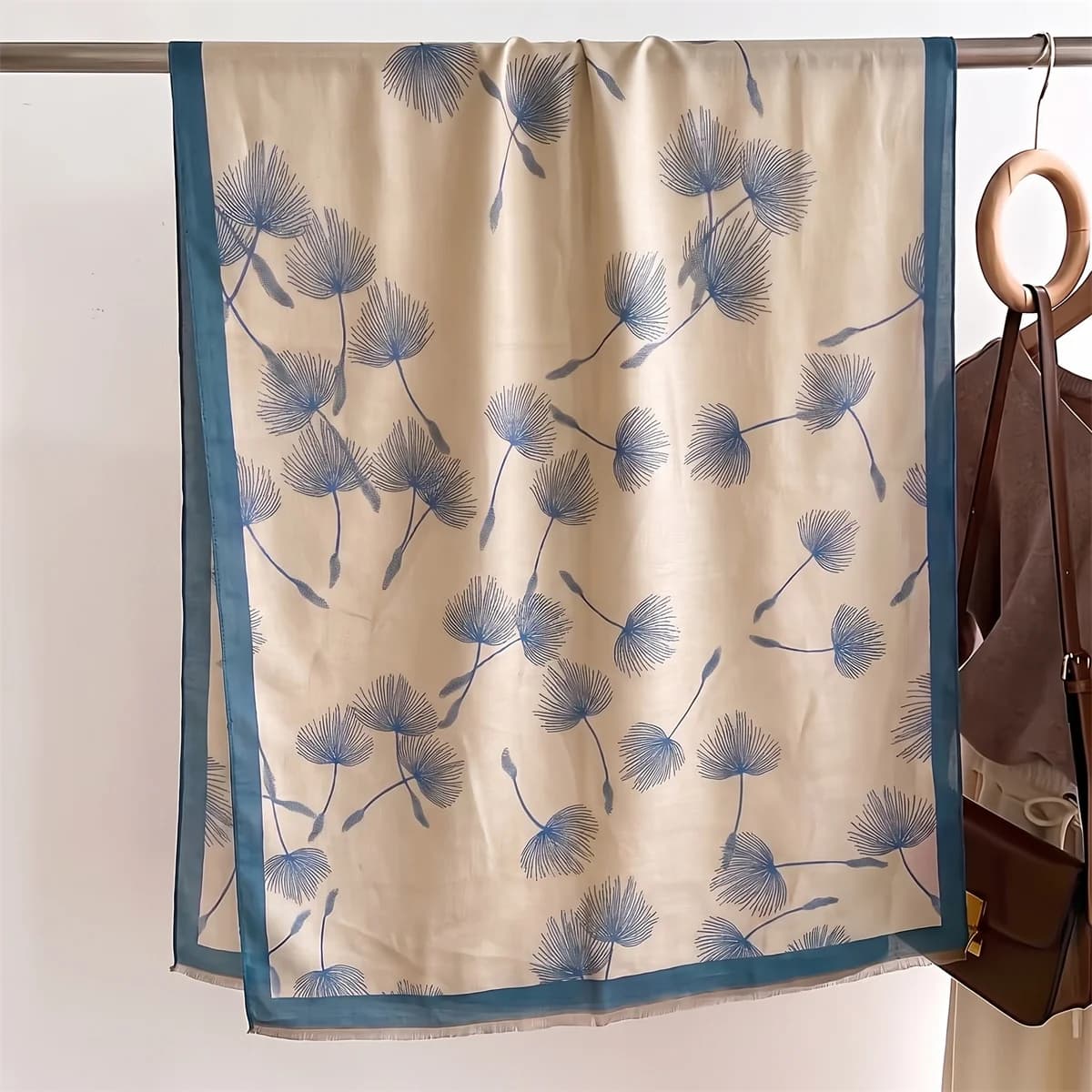 Breathable Imitation Cashmere Shawl Winter Warm Scarf Fresh Dandelion Botanical Print Wrap Soft Skin Friendly Fabric Women