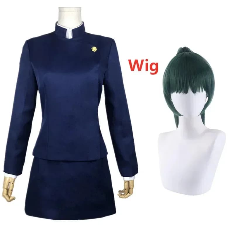 Costume Cosplay Anime Jujutsu Kaisen Zenin Maki, Top e Gonna, Uniforme per Festa di Halloween, Abito da Donna con Parrucche
