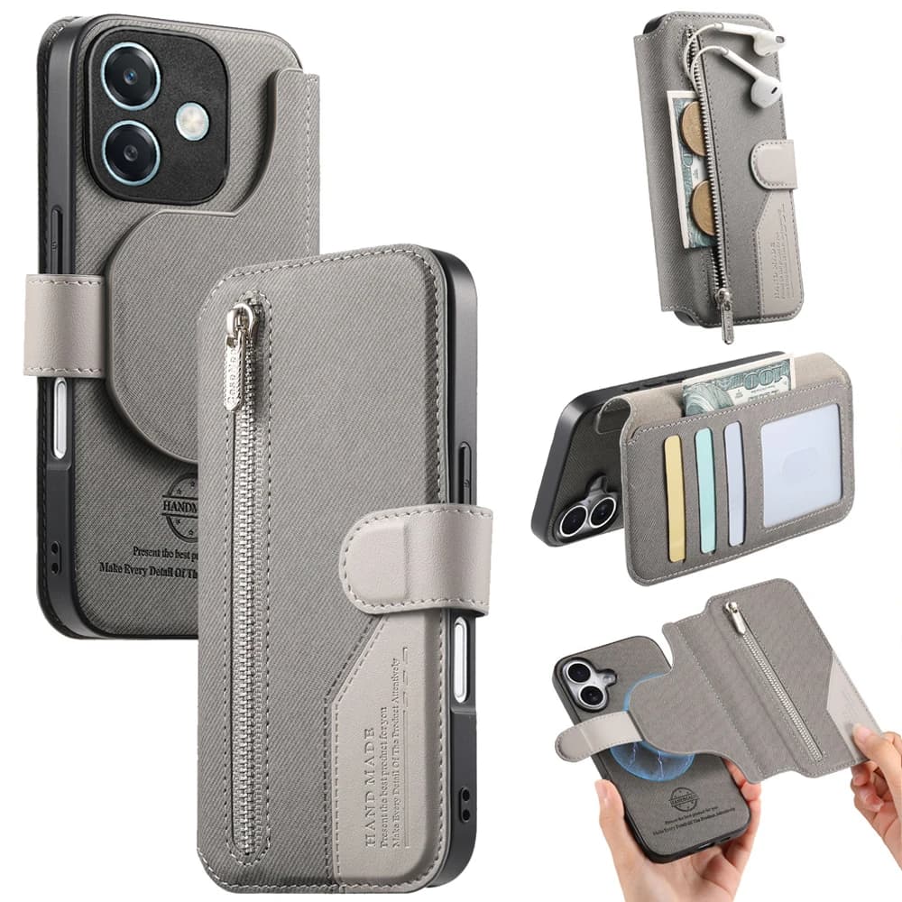 Custodia di lusso magnetica con porta carte RFID in pelle e cerniera per OPPO A5 Pro 5G 4G, custodia a libro staccabile 2 in 1 per OPPO A5 A5Pro