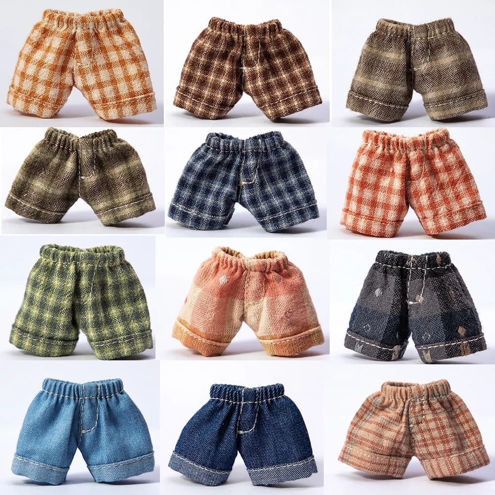 Pantaloni per bambole Ob11 fatti a mano Vestiti per bambole Modello a griglia Jeans Pantaloncini Accessori per bambole per Penny, Molly, Obitsu11, Gsc 1/12 Bambole Bjd
