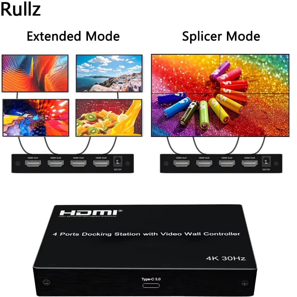 Docking station 4K da USB 3.0 a HDMI a 4 porte Controller per parete video Giuntatrice TV 1X3 1X4 2X2; Estendi a 4 diversi desktop per computer