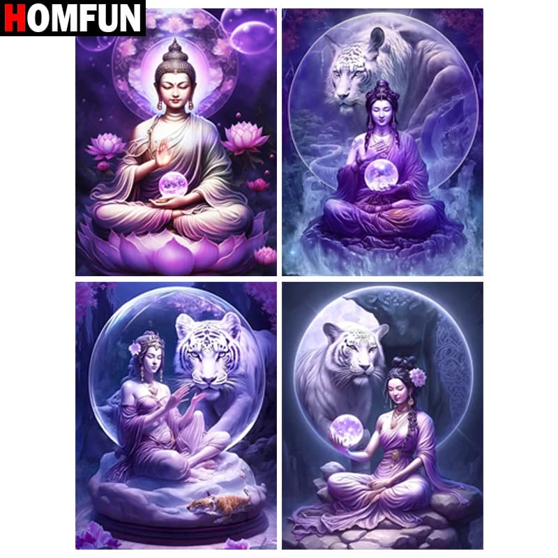 HOMFUN 5D fai da te diamante pieno ricamo "religioso Buddha fiore" pittura diamante punto croce strass decorazione della casa