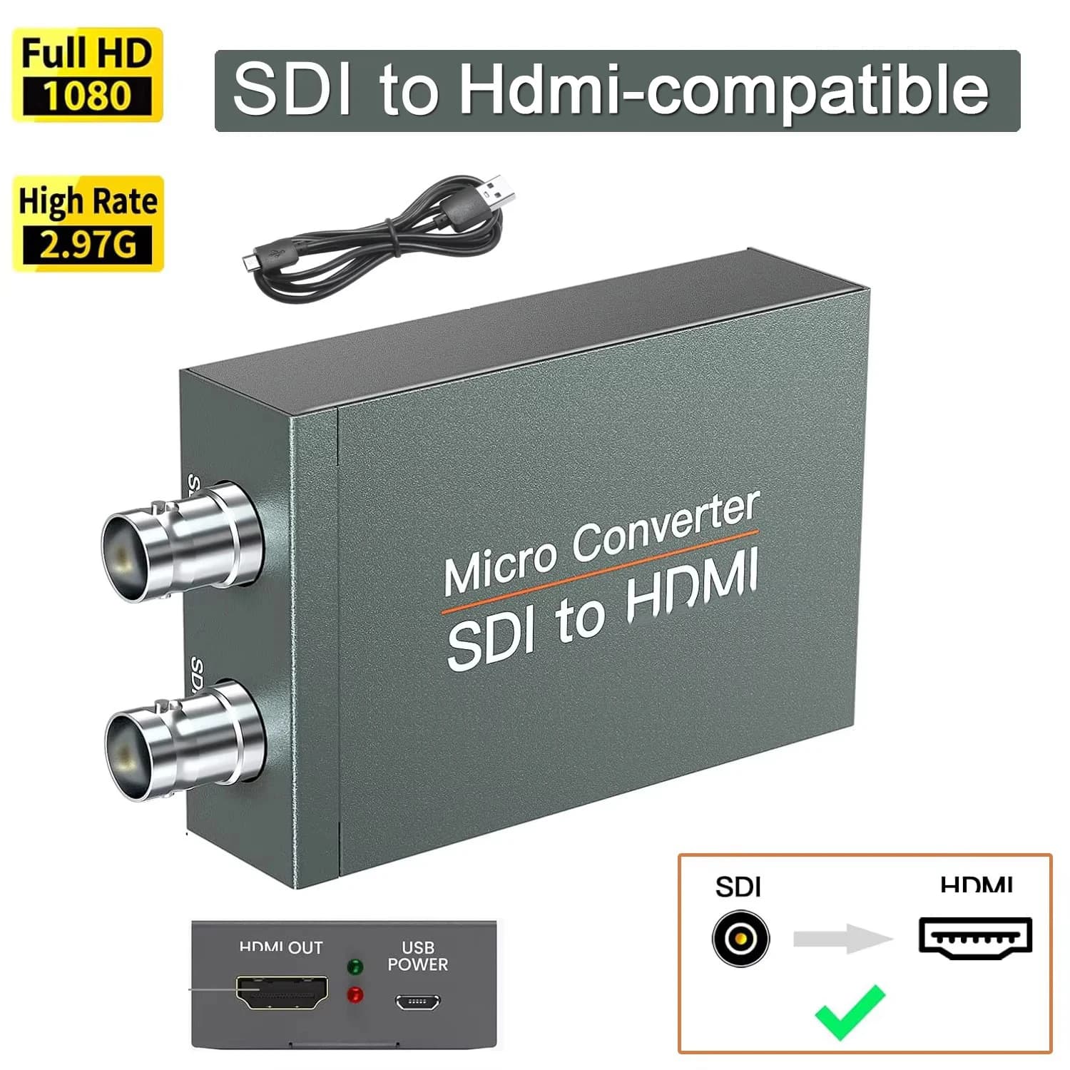 Convertitore audio video Adattatore compatibile da 3G-SDI a HDMI Micro Sdi per convertitore splitter Hdmi SDI bidirezionale a HDTV Micro