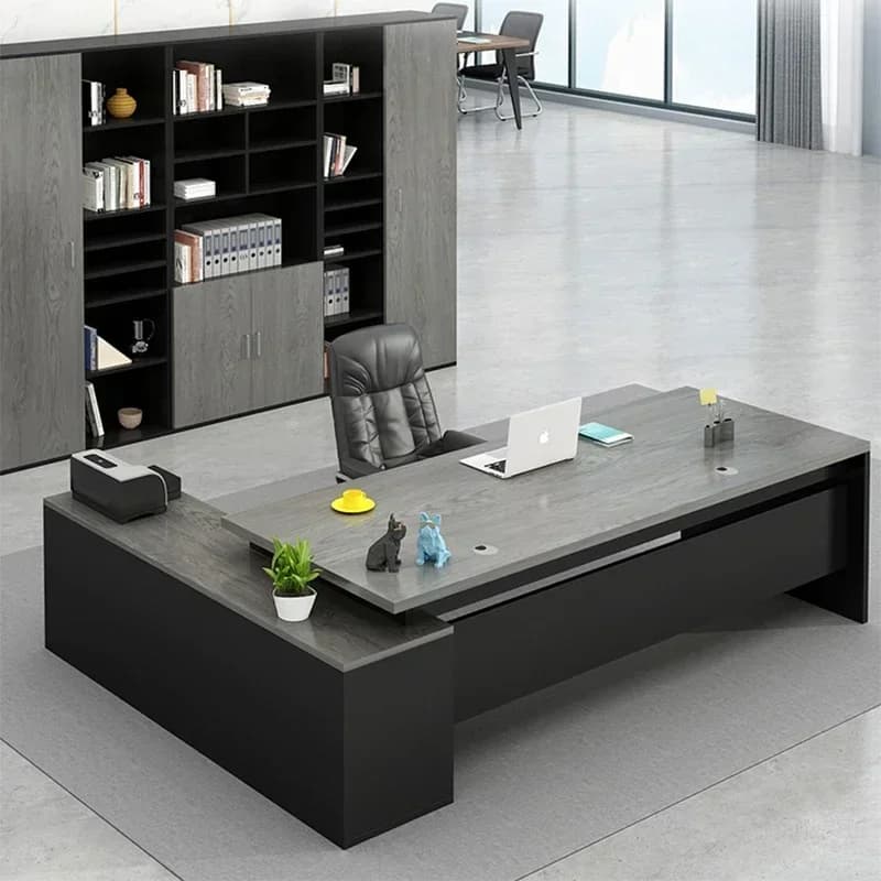 Desk for Laptop and Monitor, Office Desk with Storage Room, Angolan Desk for Reception and Conferences, Executive Desk, Modern Furniture