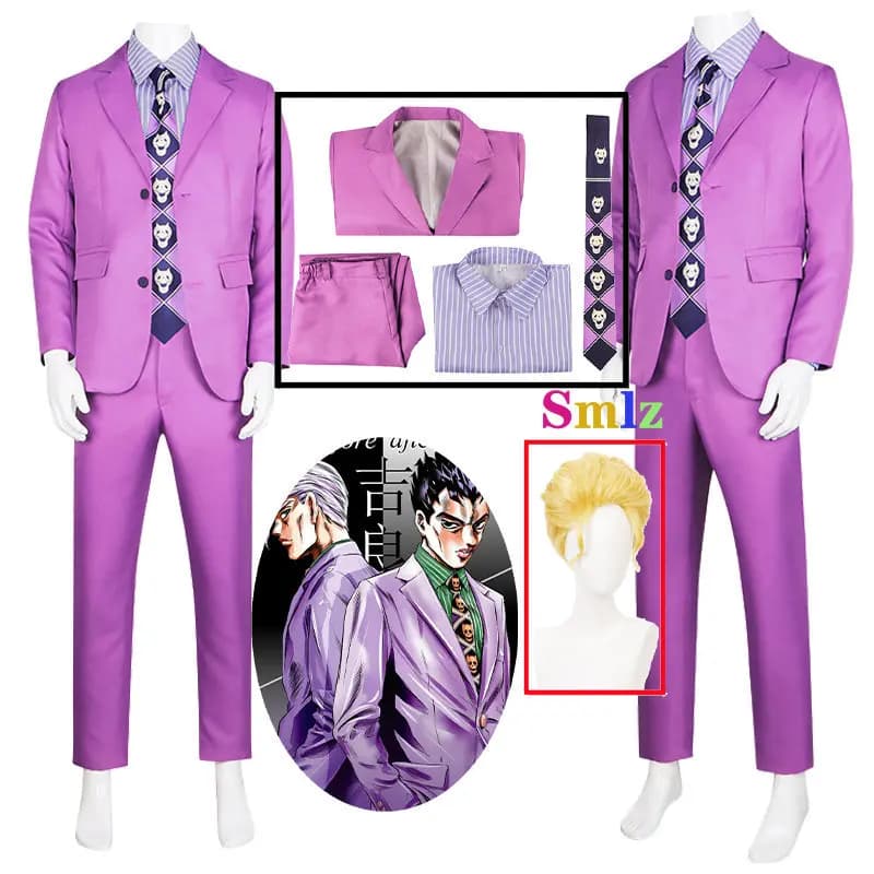 BZX cos Kira Yoshikage Cosplay Anime JO Costume Adventure Yoshikage Kira Purple Suit Cosplay Uniform Costume Wig Outfits
