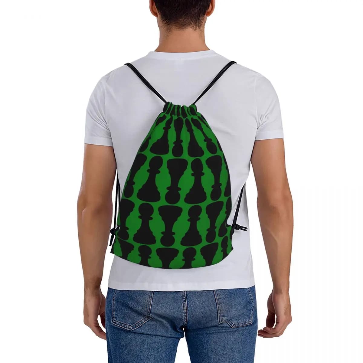 Chess Pieces On Board Chessboard Backpacks Portable Drawstring Bags Sports Bag Book Bags for Travel Students