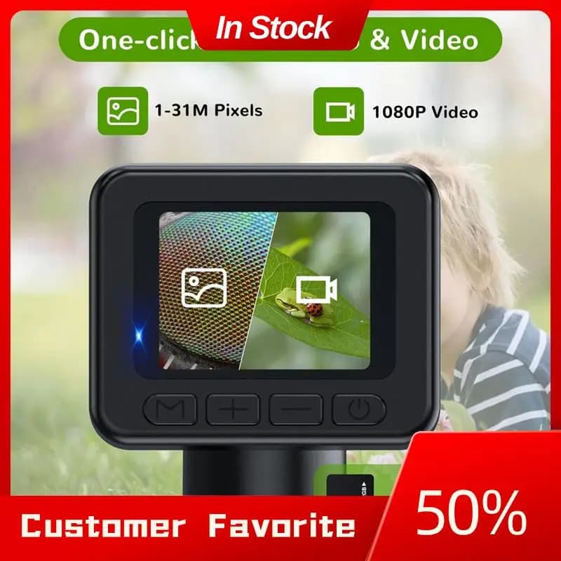 Microscopio di vendita superiore per bambini Schermo IPS HD con ingrandimento 50X-1000X, foto 2-31MP, video 1080P, durata della batteria di 2 ore, facile da trasportare