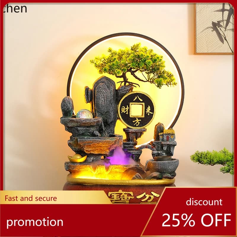 Fontana da tavolo HXL con cascata, acquario, circolazione dell'acqua, ruota Feng Shui, umidificatore, ornamento