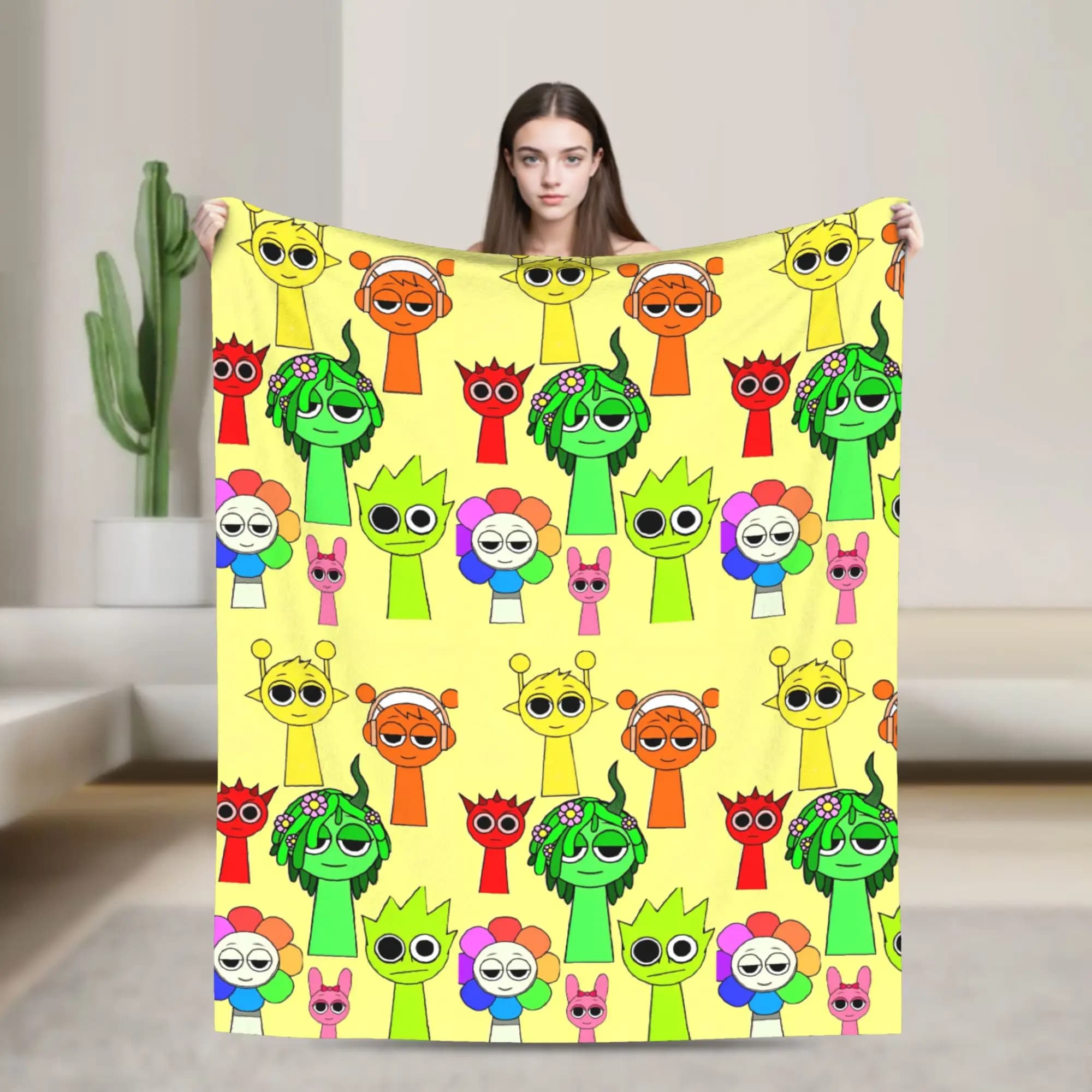 Sprunki Characters Game Velvet Throw Blanket Blankets for Bed Outdoor Warm Quilt