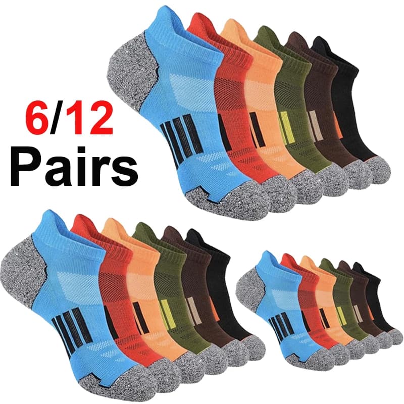 Men's Vibrant Multicolor Stripe Ankle Socks 6/12 Pairs Soft Cushioned Breathable Sweat Wicking Nonslip for Running Gym Daily Spo