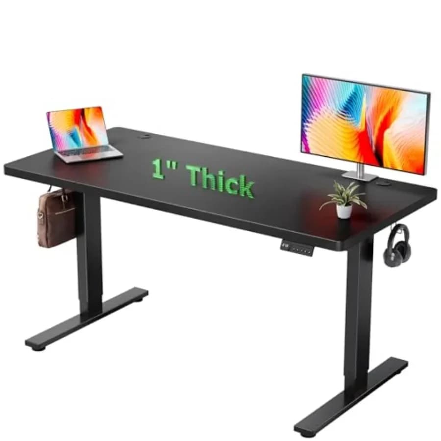 Home office electric standing desk with 1-inch thick tabletop, double beam frame, 3 memory height settings, cable management, b