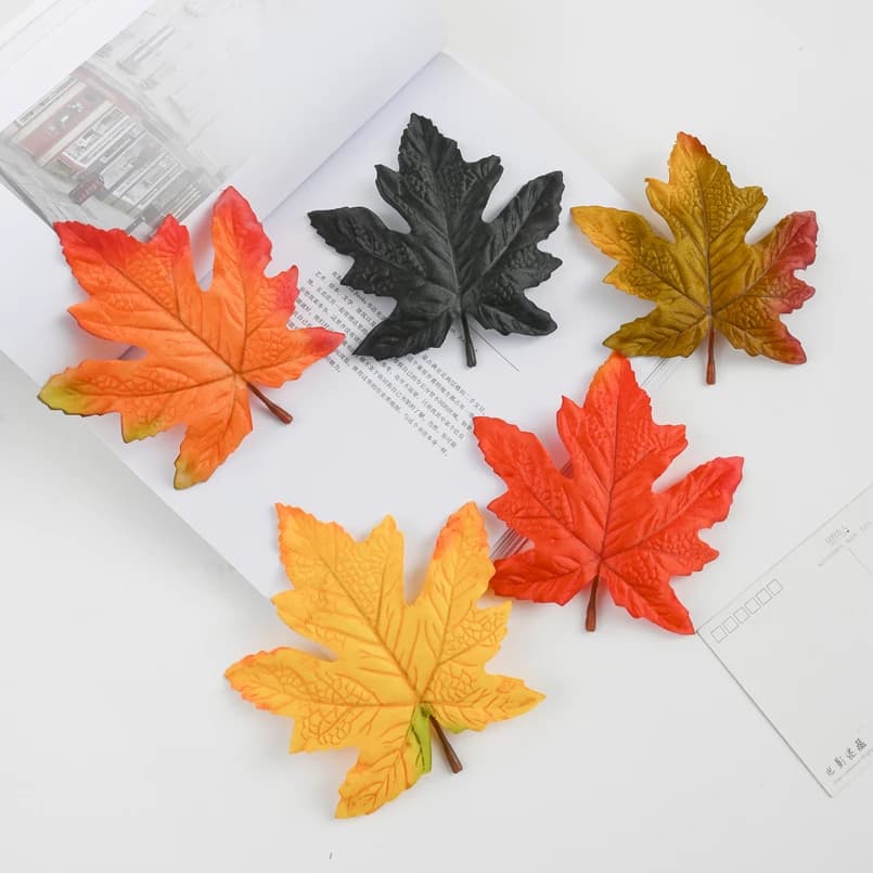 20/40pcs Artificial Plant Silk Maple Leaf Home Wedding Holidays High Quality Outdoor Garden Autumn Halloween Decor DIY Gifts Box