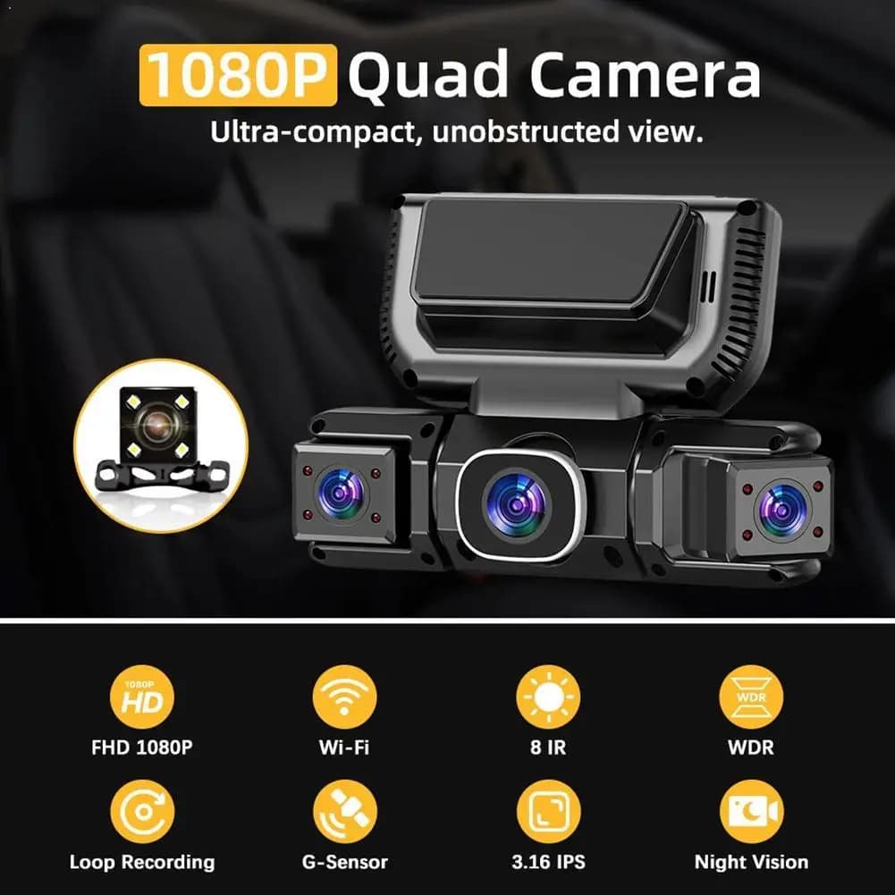 New DVR Car WiFi at 4 Channels with 360 Degree Vision, Video Recorder 1080P, Dashcam with WiFi App, Monitoring Parking 24h, Camera Rear