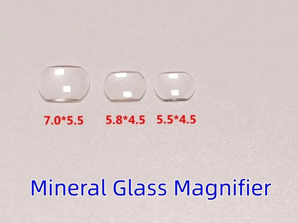Orologio Data Finestra Lente d'ingrandimento in cristallo Strumento Lente d'ingrandimento in vetro minerale Lente d'ingrandimento ad alta trasparenza Vetro per orologio 5.5x4.5mm-7.0x5.5mm YZC041