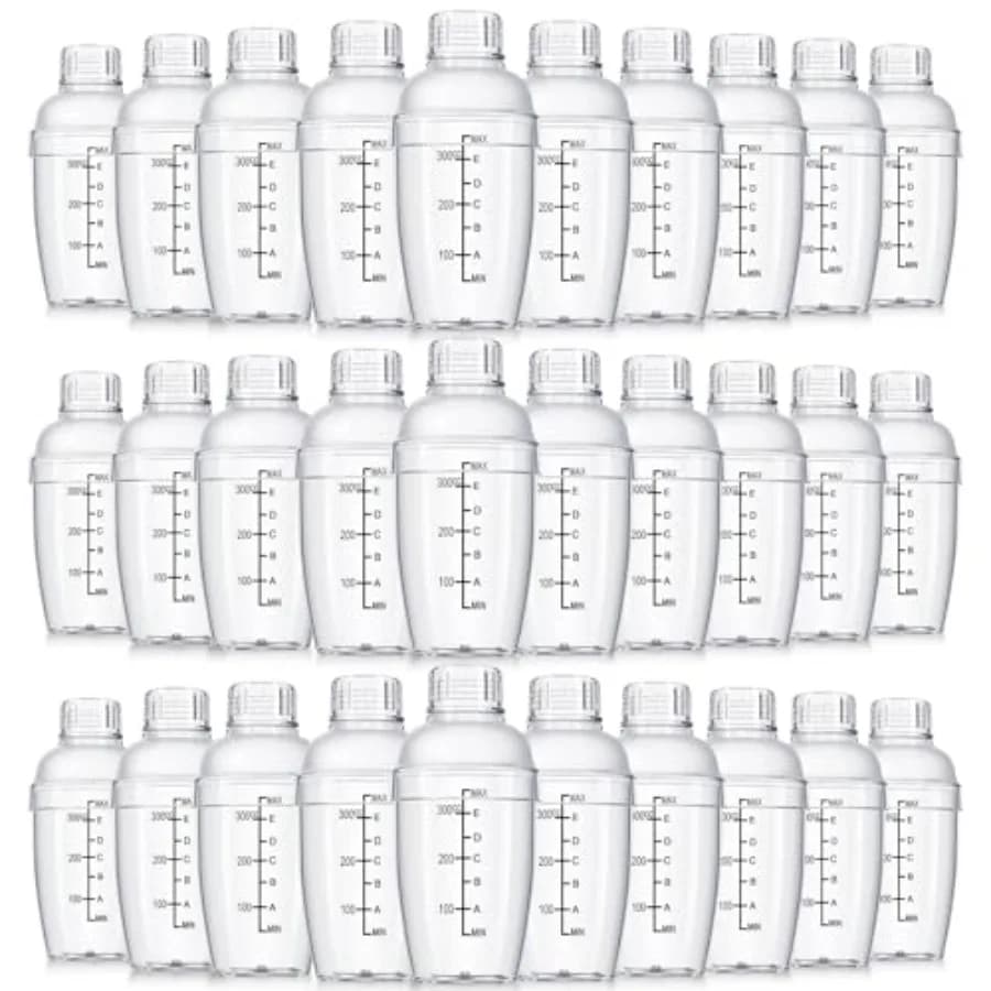 Set da 30 Pezzi per Cocktail in Plastica, Shaker da 12 oz, Bicchiere Trasparente con Scala Graduata e Filtro, Strumento di Miscelazione in Plastica