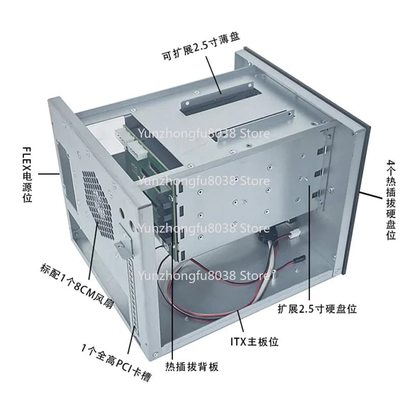 Alimentatore Flex Chassis ITX HY-NAS4 Disco NAS Enterprise Server di archiviazione di rete Fai da te