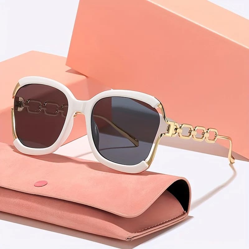 1 Pair Women'S Sunglasses with Cut-Out Panels And Metal Chain Hinges, Perfect for Beach, Hiking, Street Photography