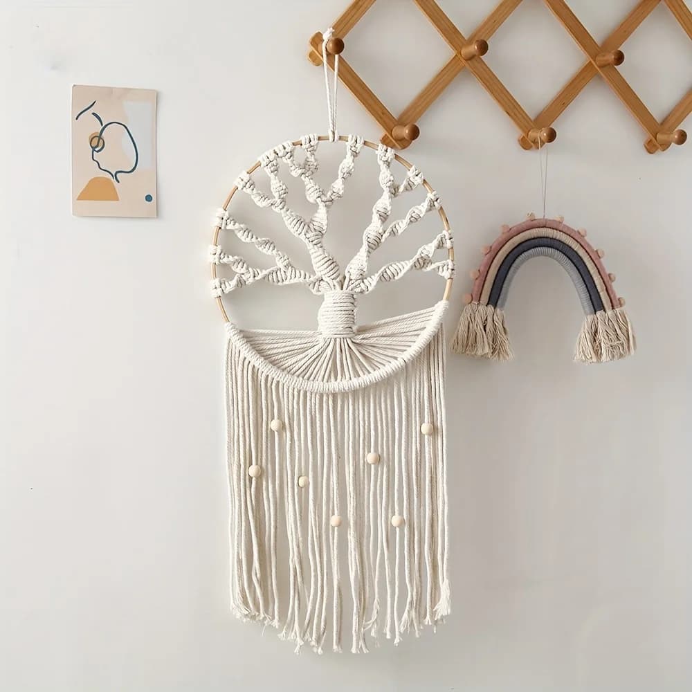 1pc Tree Of Life Dream Catcher Tapestry, Bohemian Hand-woven Tapestry With Tassel, Macrame Wall Hanging For Bedroom Living Room