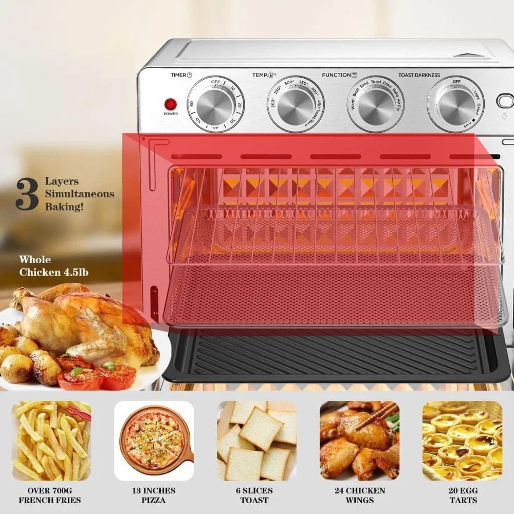 = Per combinazione di forno friggitrice ad aria 26QT con forno da tavolo a convezione super grande, acciaio inossidabile
