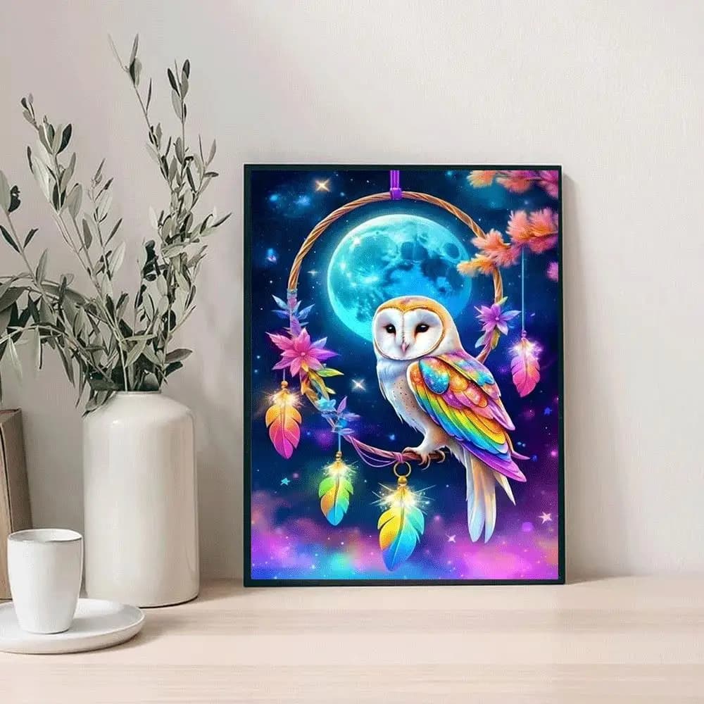 5D Diamond Painting Full Crystal Mosaic Owl Dreamcatcher Embroidery Picture Animal Rhinestone Home Decor Gift,frameless