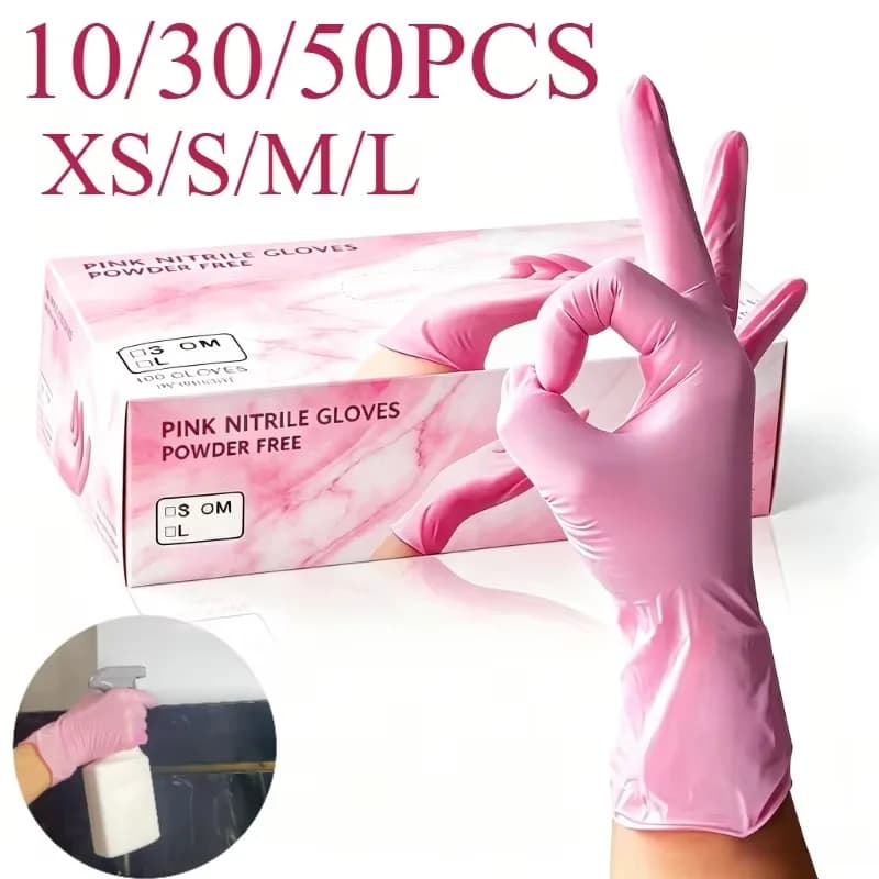 10/30/50PCS Light Pink Disposable Nitrile Gloves Household Duties Cleaning Gloves Suitable Home Cleaning Beauty Hairdressing