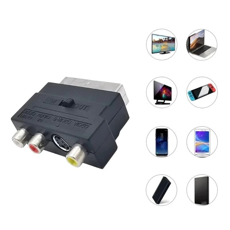 Convertitore da SCART a 3RCA con adattatore 21PIN maschio-femmina e pulsante On/Off Goditi connessioni video senza interruzioni