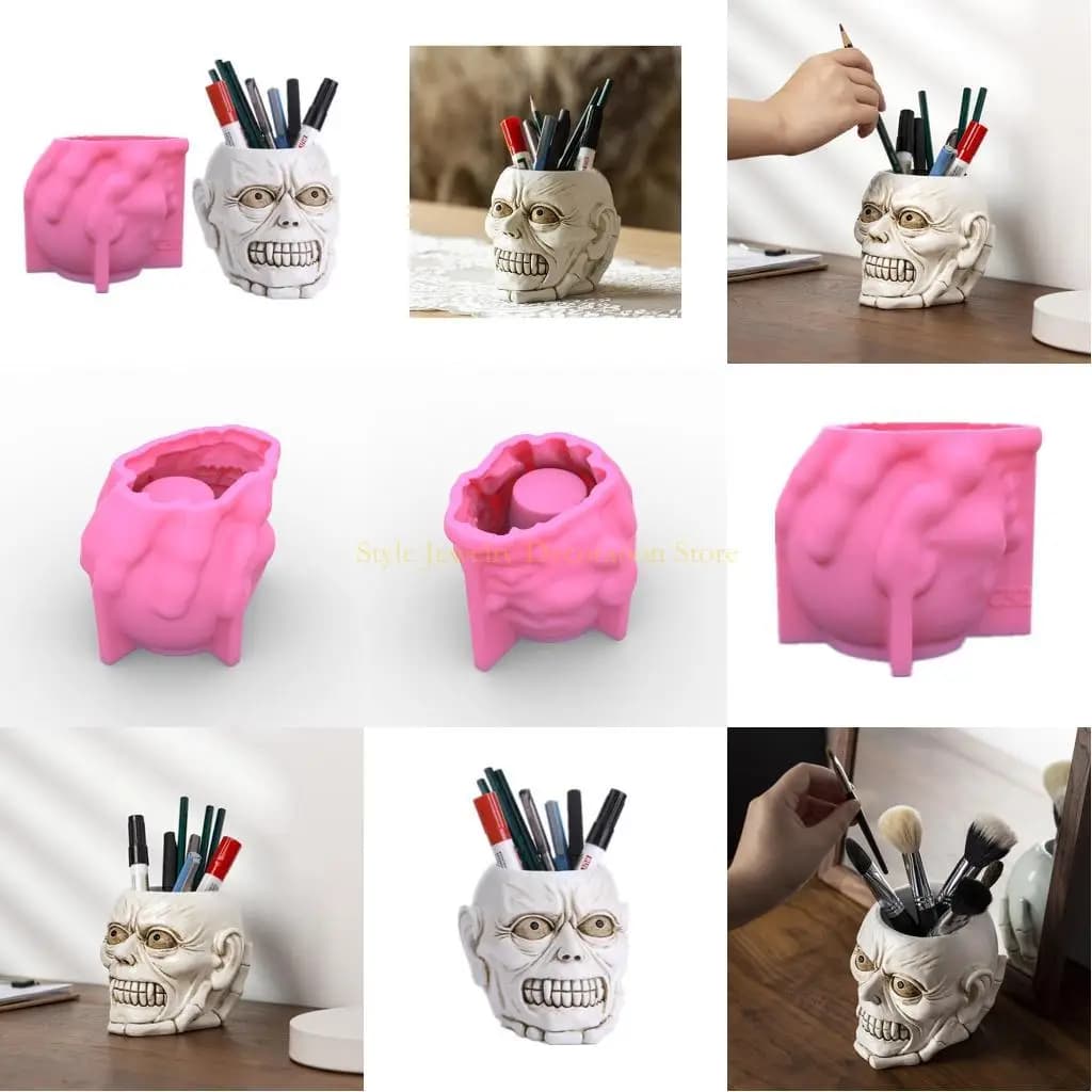 D46E Skull Flowerpot Stampo Decorazione Halloween Tema Silicone Candela personalizzata stampo
