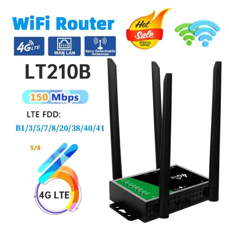 Router WIFI 4G LTE 150Mbps con 4 Antenne Esterne, Amplificatore di Segnale, Hotspot, Connessione Cablata Fluida, Micro SIM Card Intelligente