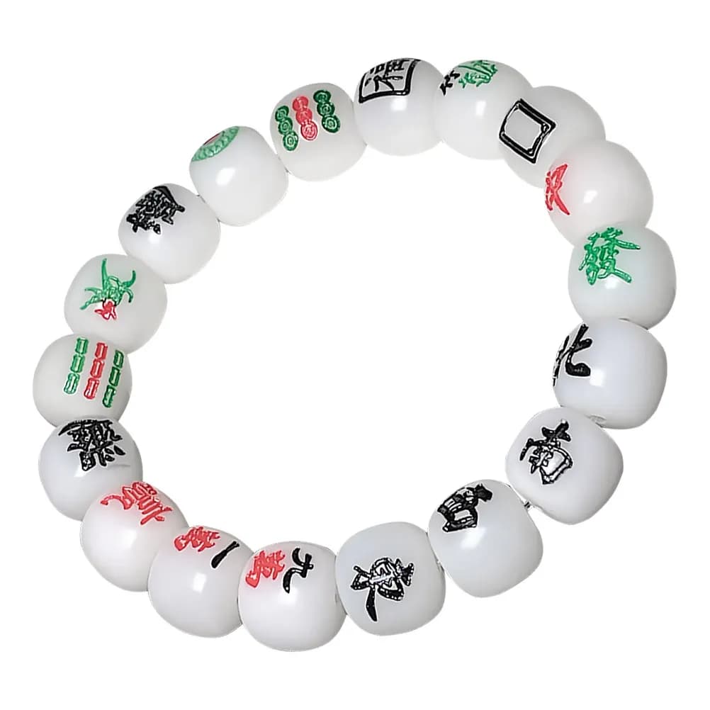 Bracciale Creativo con Tessere Mahjong, Bracciale Elastico Fai-da-te Unico con Perline Mahjong Cinesi Portafortuna in Radice di Bodhi Abbinamento Colori