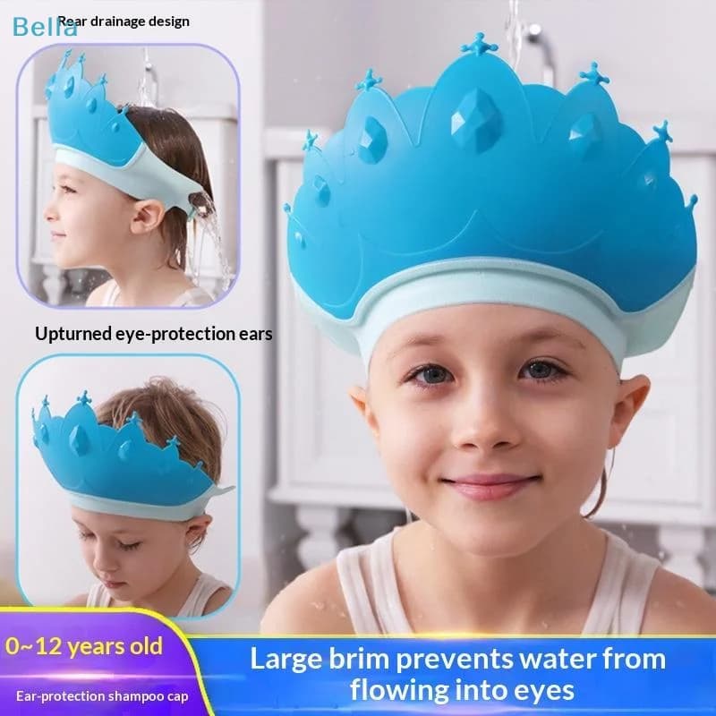 ♩Adjustable Size Children Shampoo Cap Crown Baby Shower Cap Cartoon Bath Visor Infant Hair Shield Ear Protection Waterproof