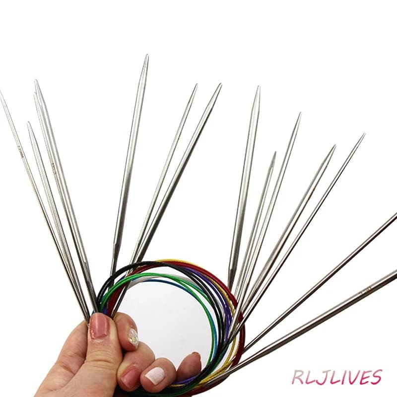 Aghi circolari in acciaio inossidabile da 100 cm Aghi circolari in metallo Aghi per maglieria rotondi Set di uncinetti artigianali per tessitura fai-da-te 2.25-10mm