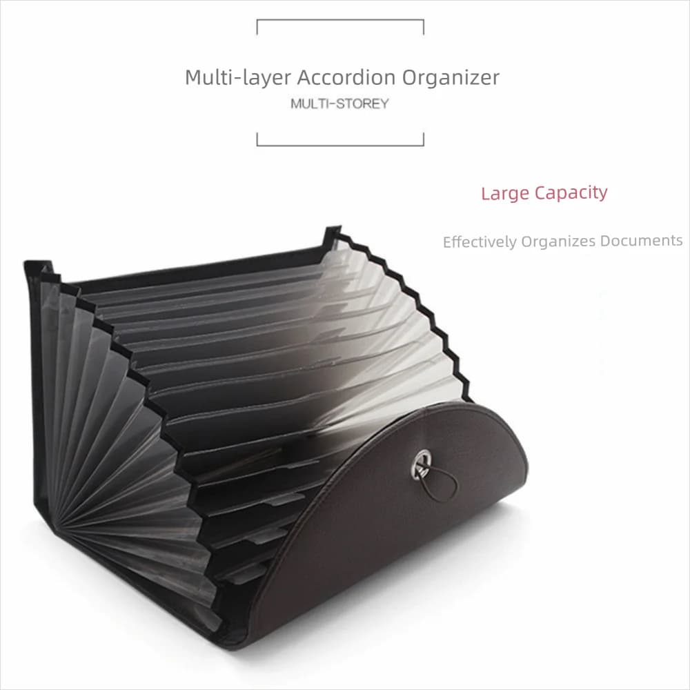 Borsa per documenti impermeabile in pelle PU 13 tasche con etichette Portadocumenti espandibile Design con chiusura elastica multifunzionale