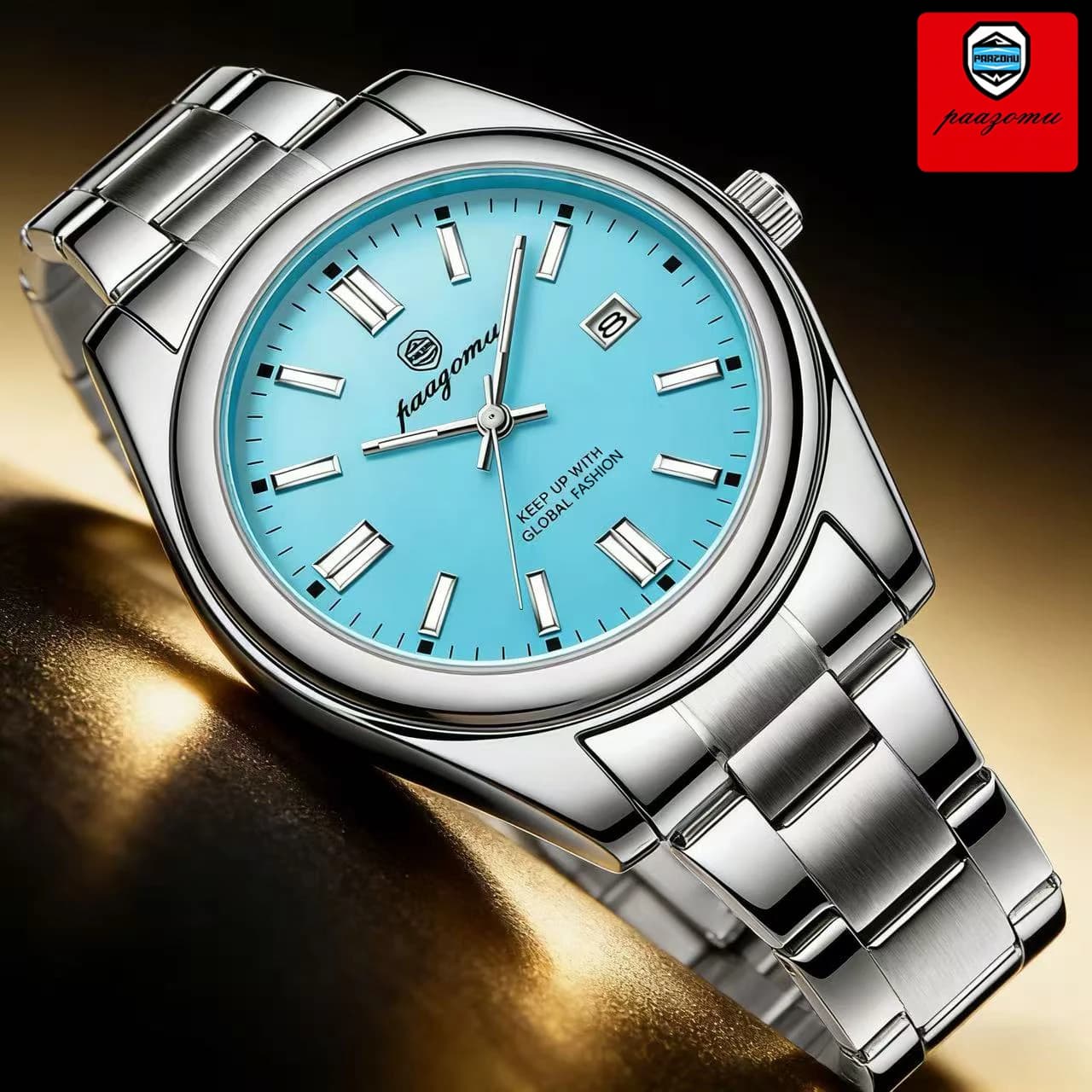 PAAZOMU Fashionable quartz automatic watch with date, waterproof stainless steel men's mechanical wristwatch up to 30 m, sports diving watch