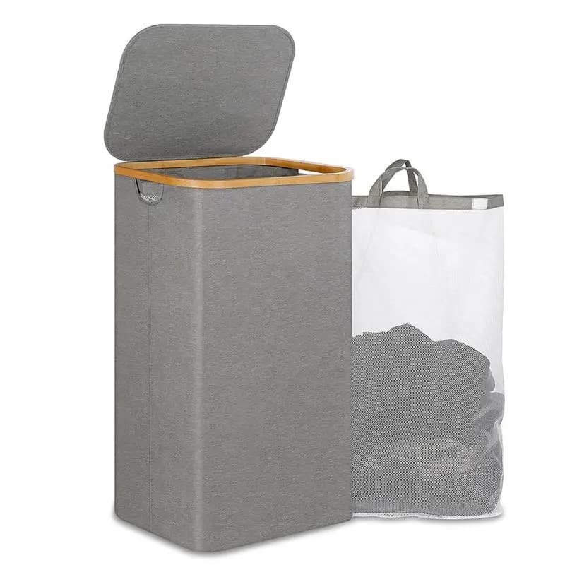 AT84-1 Cesto per biancheria pieghevole da 110 litri con maniglia e coperchio, con borsa interna rimovibile per vestiti, colore grigio