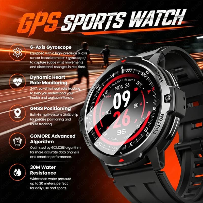 GPS Smart Watch Real-Time Tracking 1.46" 100+Sports Modes Waterproof Altitude Air Pressure Health Monitoring 580mAh Smart Watch