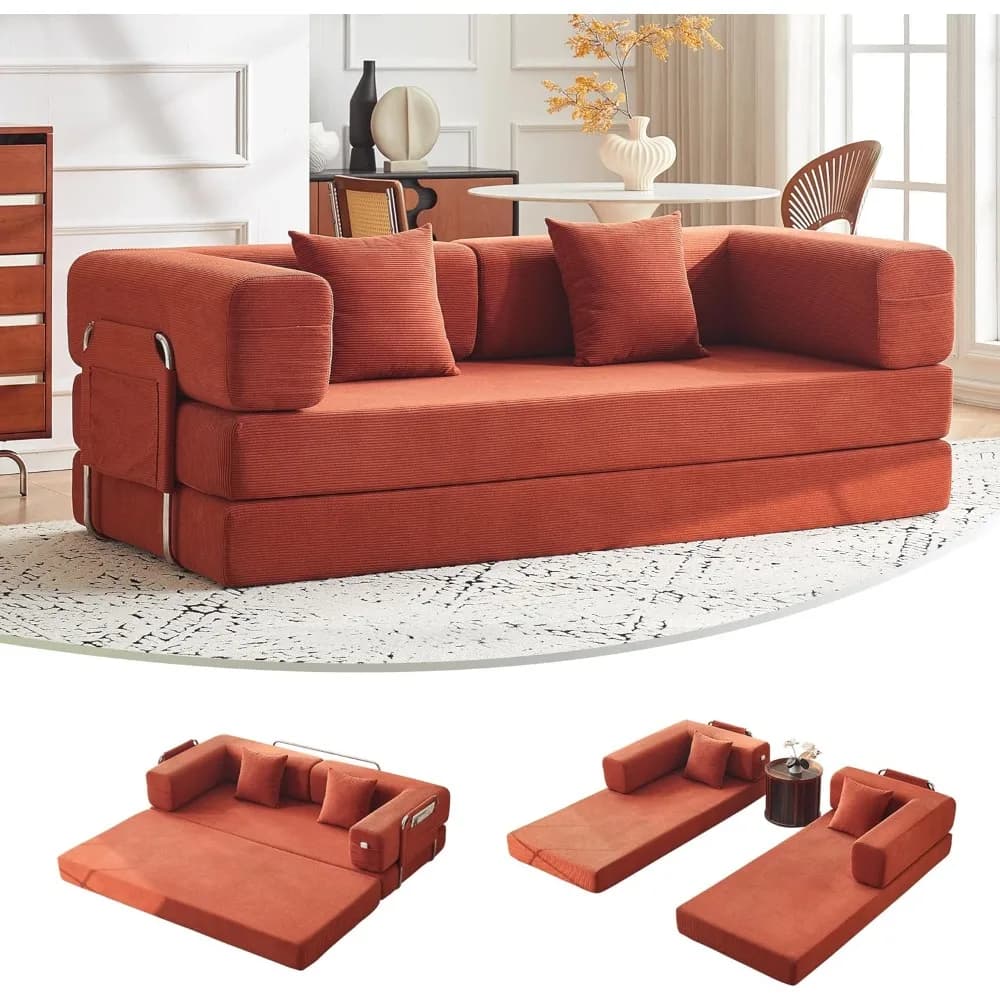 Divano Letto Convertibile da 79 Pollici con Cuscini, Divano Pieghevole in Corduroy con Telaio a Forma Fissa, Divano Senza Struttura, Personalizzabile