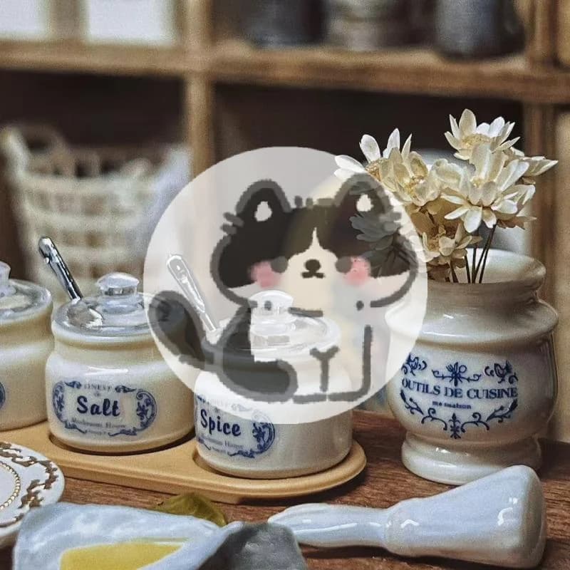 3Pcs Mini Food And Condiment Jars 1/6 Scale Miniature Dollhouse Kitchen Spice Container Model With Spoon And Stickers Girl Gift
