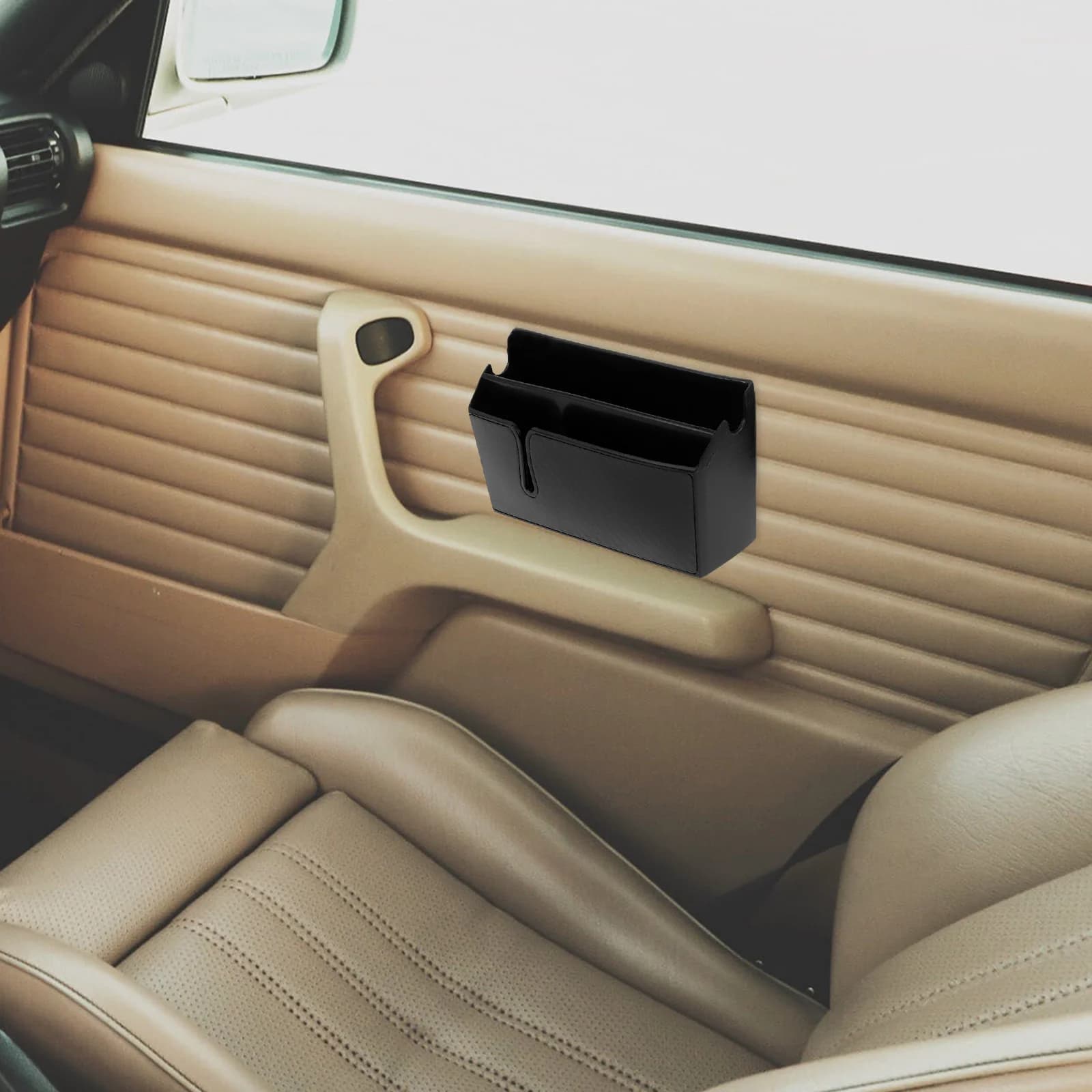 Organizzatore per auto in PVC durevole da 2 pezzi, aspetto in fibra di carbonio, design spazioso per telefoni, schede, ricevute, accessori interni