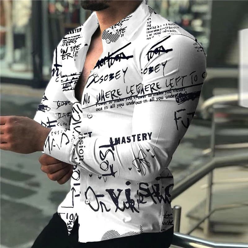 Men's Long-sleeve Shirt with 3D Printed Hawaiian Design