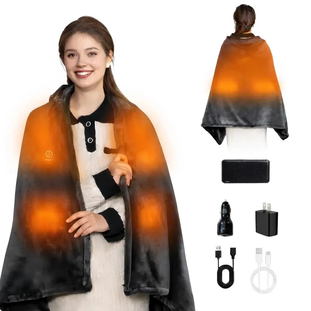 Coperta Riscaldante con Cappuccio, Coperta Riscaldante Indossabile Ricaricabile a Batteria con Batteria Potente, 9 Zone di Riscaldamento, 3 Livelli, P