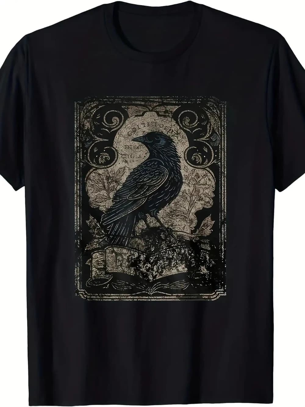 T-shirt da uomo Heavyweight Gothic Crow Tarot, maglietta vintage con grafica occulta, design con carte dei Tarocchi, tessuto traspirante per feste Goth
