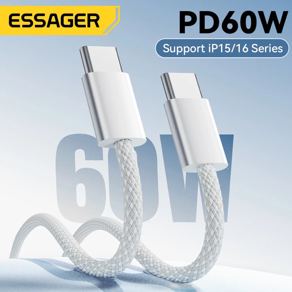 Cavo Essager da tipo C a tipo C per iPhone 16 15 Pro Samsung S24 Cavo USB C PD 3.0 a ricarica rapida da 60 W per cavo MateBook 14 PD