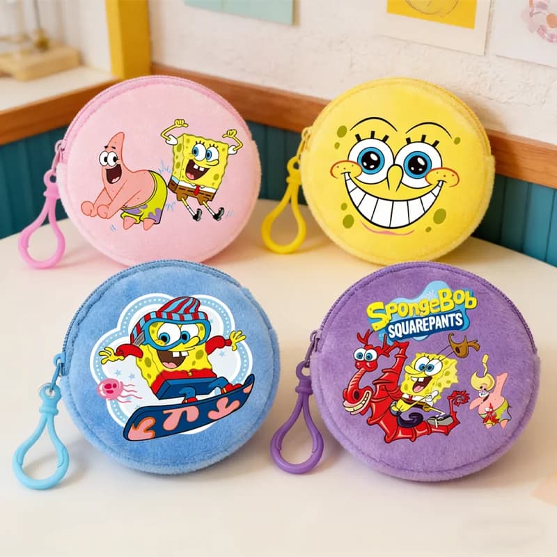 SpongeBobs SquarePants Mini Wallet Portable Coin Purse Printied Zipper Case Boy Girl Money Bag Cute Keychain Pouch Birthday Gift