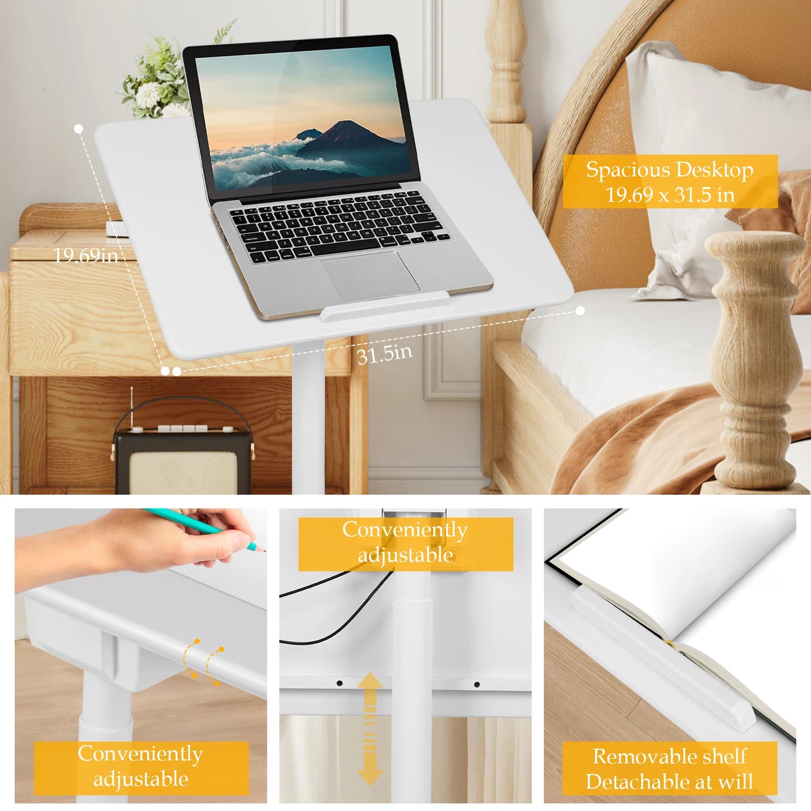 Scrivania Regolabile in Altezza, Portatile con Ruote, Postazione di Lavoro Sit-Stand, Tavolo Mobile Pneumatico per Laptop da Casa e Ufficio