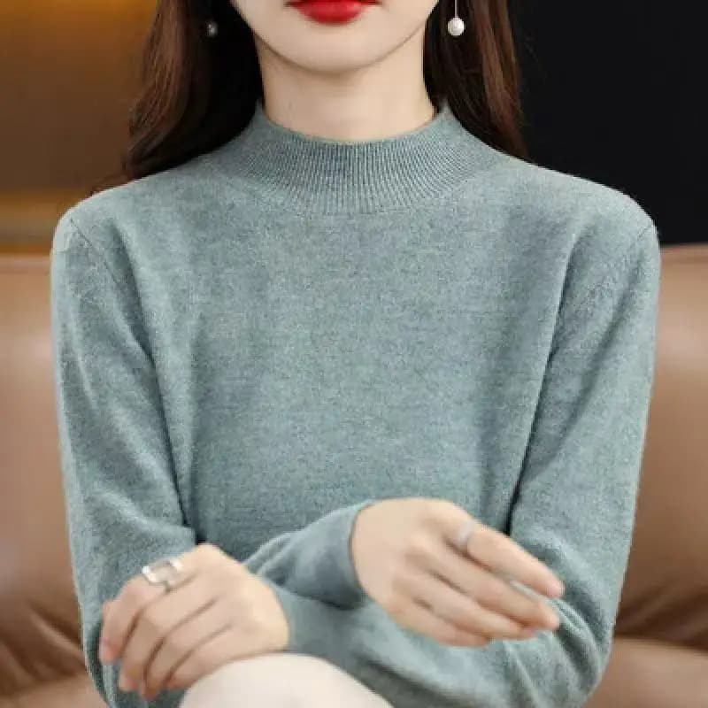 Imitate Merino Wool Cashmere Sweater Women's SweaterSemi-High-Necked Long-Sleeved Pullover New Warm Pullover In Autumn Winter.