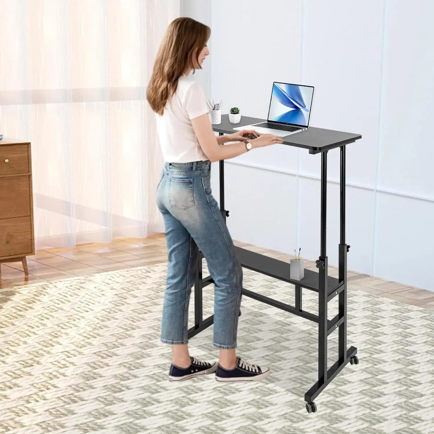 Scrivania in piedi regolabile in altezza Mobile a 2 livelli, postazione di lavoro per Computer in piedi tavolo portatile Sit carrello per Laptop per letto divano scuola