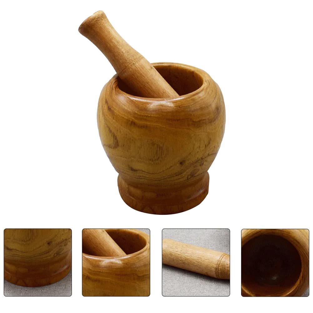 Set di 1 Mortaio e Pestello in Legno, Utensile da Cucina Premium Riutilizzabile in Legno Naturale per Schiacciare Aglio, Spezie e Pillole