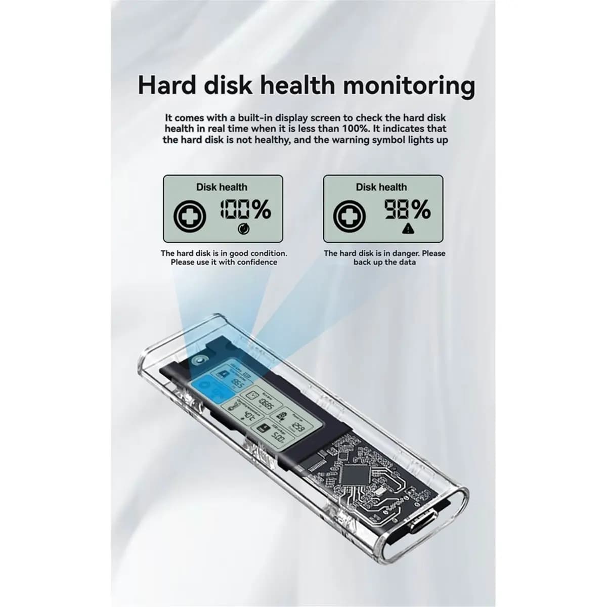 giftnew M.2 NVME SSD Enclosure Case Intelligent Digital Health Detection Type-C USB3.2 Hard Drive Case External M.2 Adapter